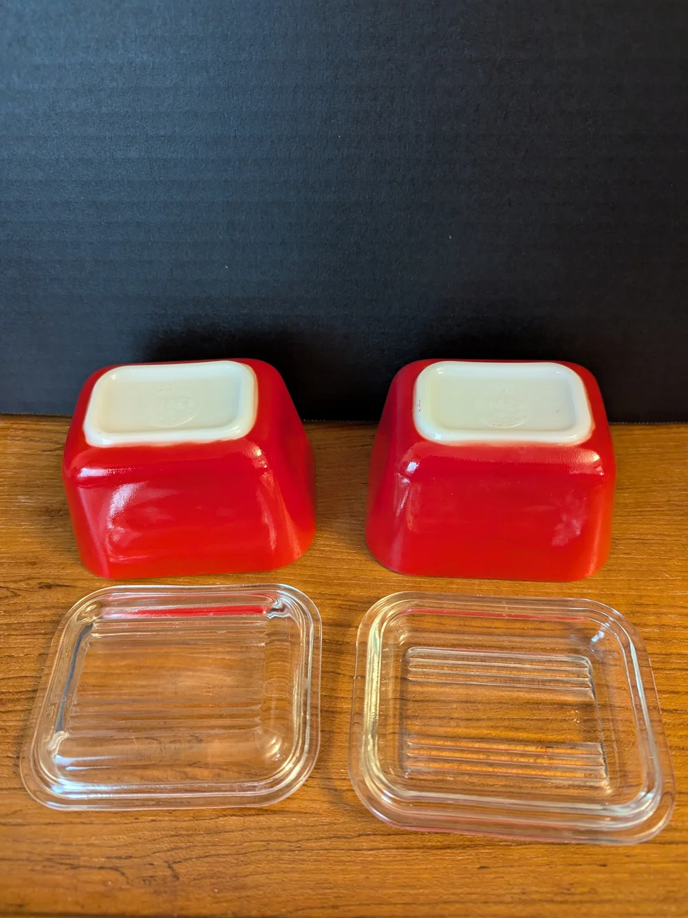 Vintage PYREX 501 Red Refrigerator Glass Storage Containers with Lids - Set of 2